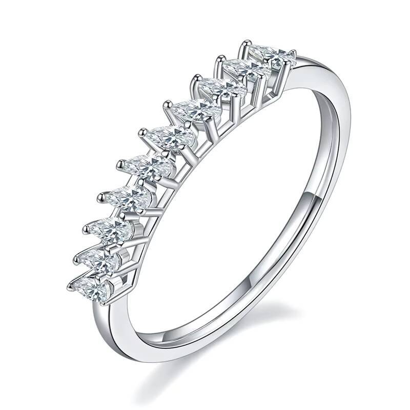 GRA Certificated Pass Diamond test Pear Cut Moissanite S925 Sterling Silver Wedding Engagement Half Eternity Band Rings