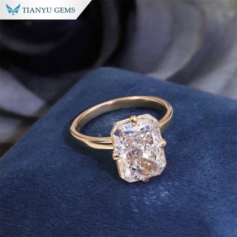 Tianyu Gems Private Custom 811mm 45ct Radiant Moissanite 14k Yellow Gold Jewelry Ring for Women Engagement