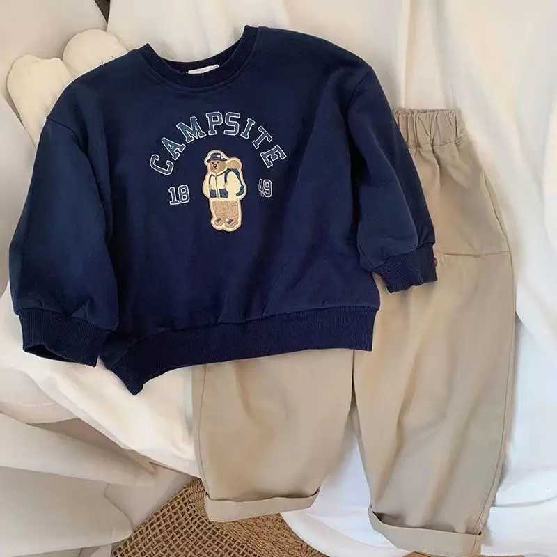 Korean Autumn Kids Babys Boys Sweatshirt Round Collar Bear Letter Print Toddler Boys Pullovers Casual Children Boy Slong SleevesT251030