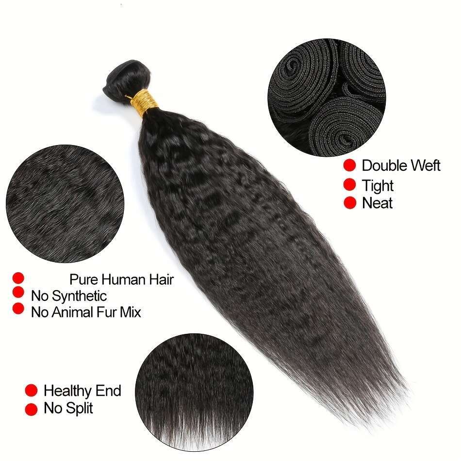 3 Bundles Brazilian Yaki Straight Human Hair Extensions With 4X4 Free Part Closure - Natural Look, Lightweight & Durable For Women Of All Ethnicities