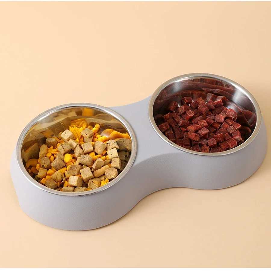 Double Pet Food Bowl Stainless Steel Drinkware Pet Drinking Food Dog Food Puppy Feeding Supplies Kitten Food Water Accessories J251113