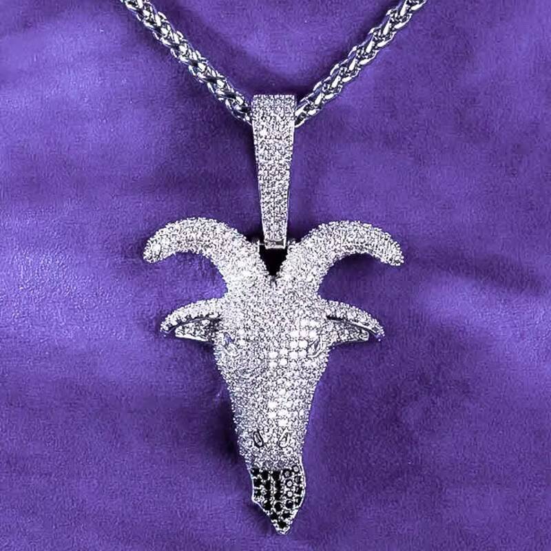 Pass Diamond Tester Hip Hop D Color Iced Out Moissanite Mens Goat Head Pendant With 925 Sterling Silver GRA