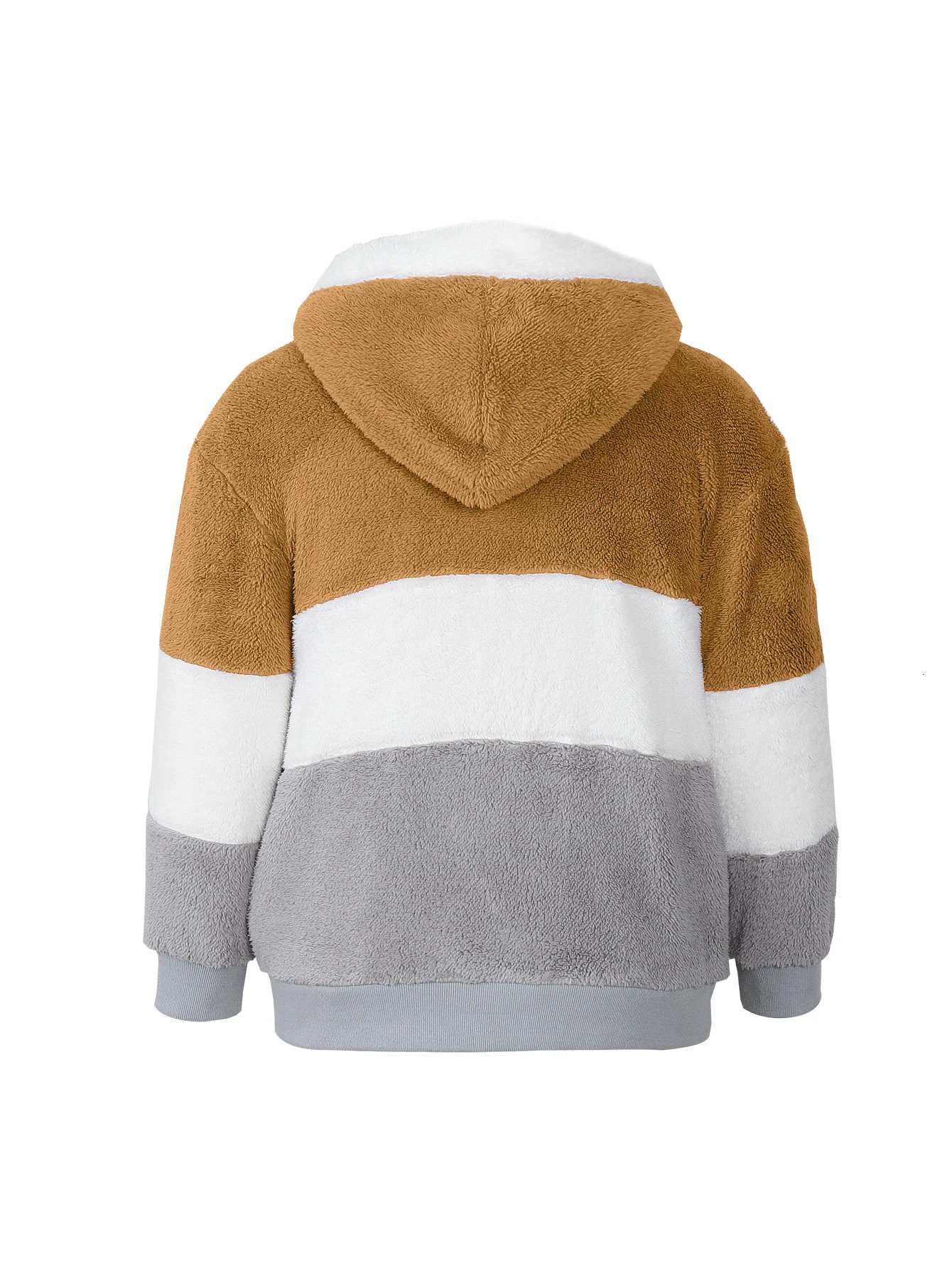 Plus Size AutumnWinter Arrivals Womens DropShoulder LongSleeved ColourBlock Patchwork Fleece Hooded Jacke 251028