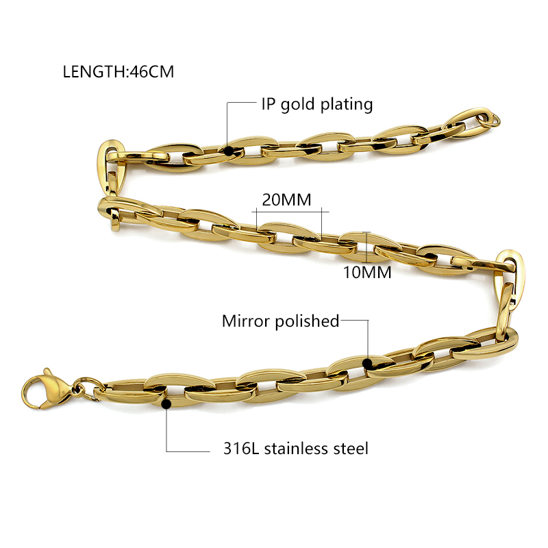 Thick Chunky Links Gold Plated Bracelet and Necklace for Men | Durable Stainless Steel Chains Accessory Collection