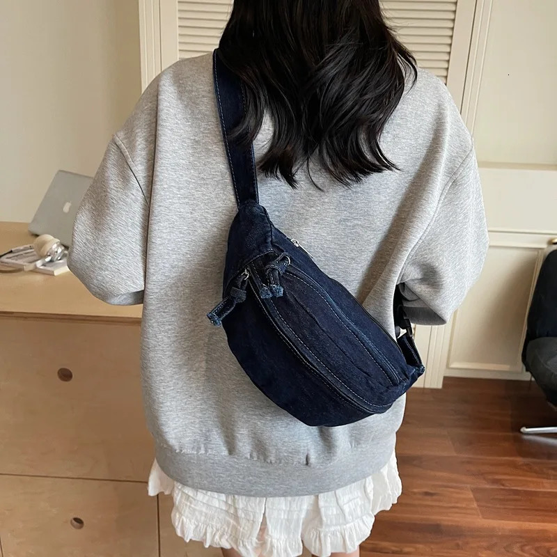 Denim Shoulder Chest Bag for Women Sporty Casual Style Simple Fashionable Waist Bags Mobile Phone Crossbody Bag for Men 251030