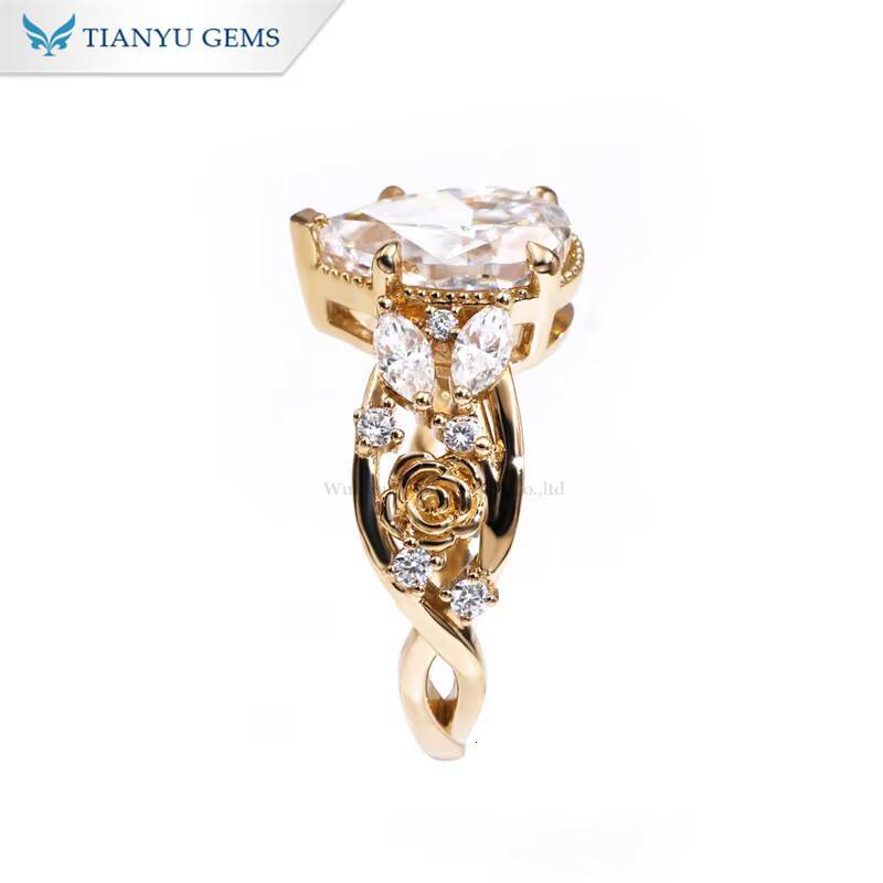 Tianyu Shining 8x12mm 4CTW Pear Cut Moissanite Diamond Solid Gold Rose Band 10K 14K 18K Milgrain Engagement Ring Wedding Gifts