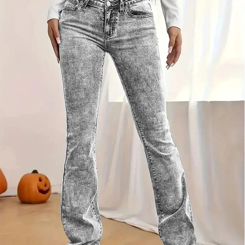 Jeans for Woman Y2k Jeans Gray Stretch Flared Minimalist Comfort Fit Retro Style High Waist Vintage Fashion Trendy 251029