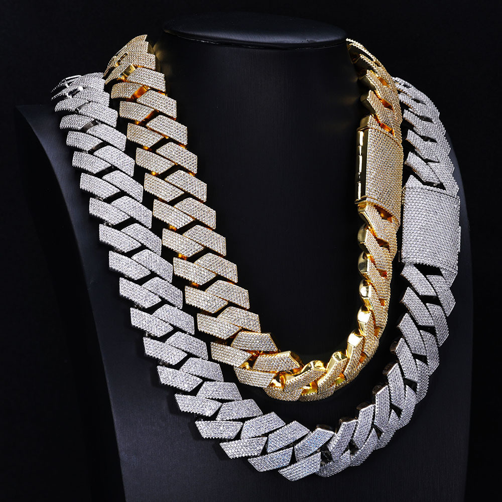 Wholesale Unisex 925 Silver Cuban Link Chain Rappers Hip Hop Style with Moissanite Diamonds Yellow Gold Material Gift Necklaces
