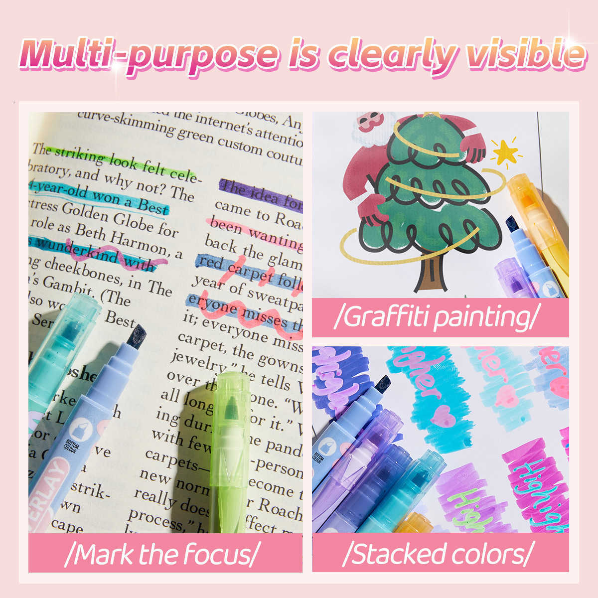 8Pcs Double-ended stackable multi-color fluorescent pens for students' drawing and note-taking. Children's quick-drying watercolor pens. X25