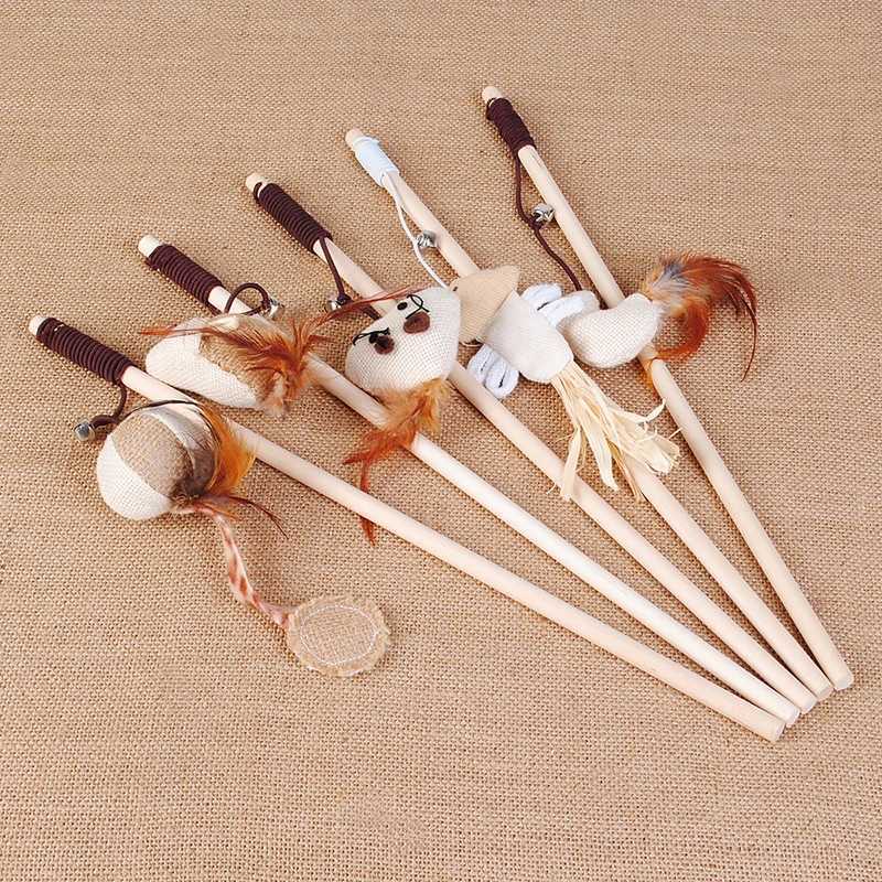 Funny Pet Cat Toys Interactive Cat Teaser with Feather 40CM Wooden Stick Mice Fish Chick Katten Speelgoed chats Pet Accessories S251029{category}