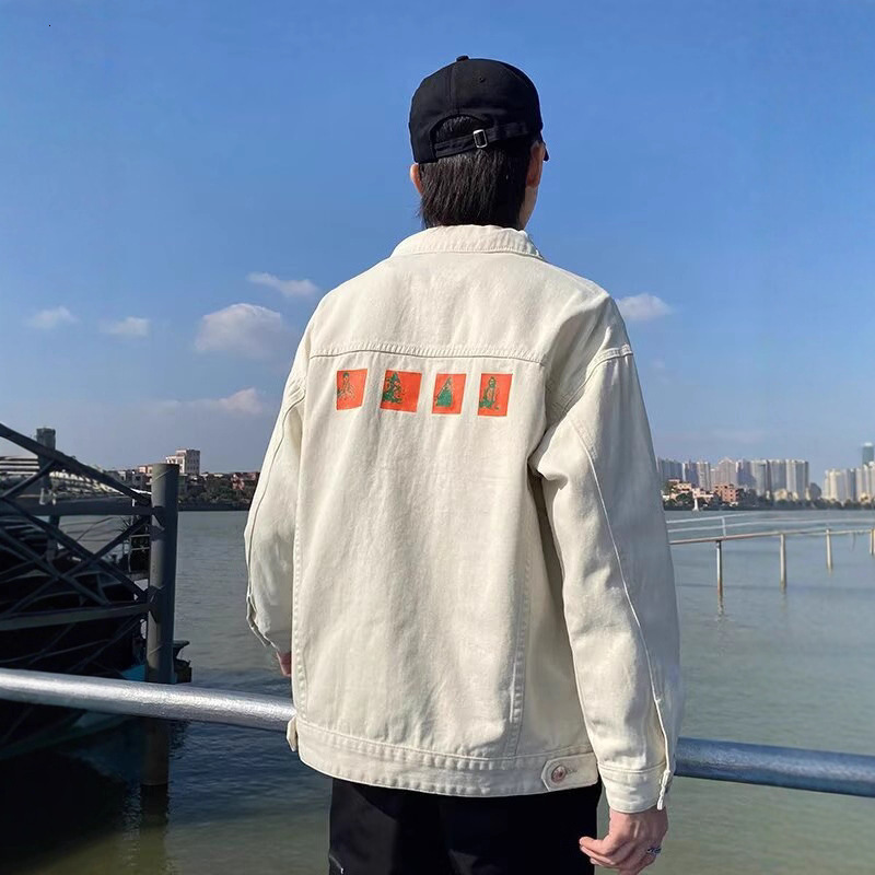 Autumn Men's Designer Coat Printed Denim Jacket Trendy Loose American Style Versatile Casual Workwear Cool Brand Coat