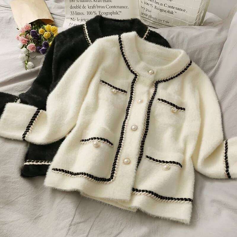 New Women's Autumn/Winter Thickened Knitted Sweater Cardigan Loose-Fit Mink Imitation Jacket Plus Size Top