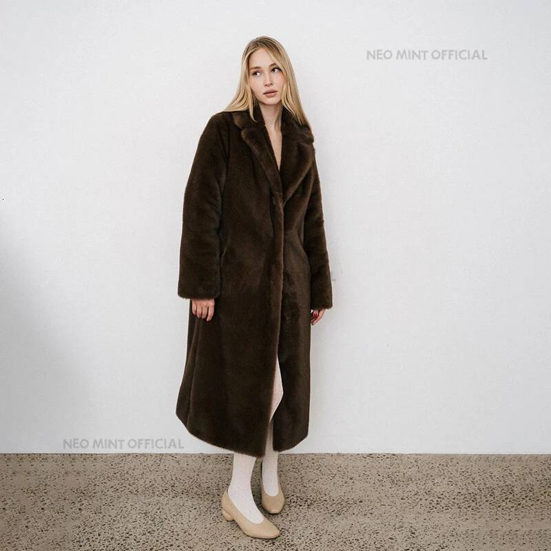 winter jacket women Neo Mint 2024 Winter Faux Mink Fur Coat Women Iconic Brand Long Outerwear Jacket Crystal Hooks Street Style Warm Overcoat