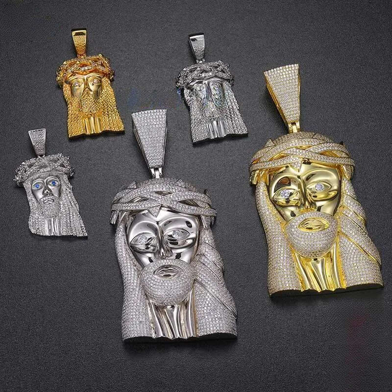 Pass Dia Tester VVS Moissanite Iced Out Jesus Head Face Pendant Bling Sterling Sier Big Piece Hip Hop Jewelry For Men
