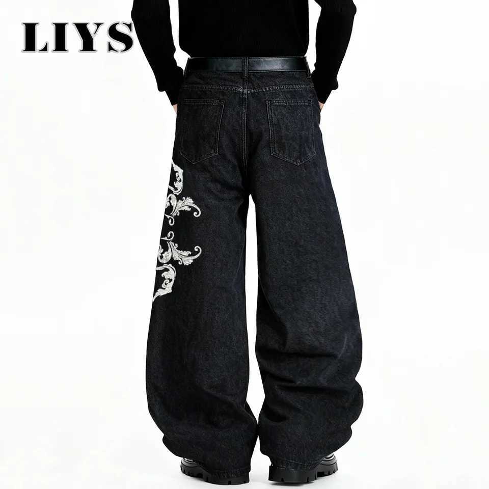 American Retro Street Mens Baggy Wide Leg Jeans Angel Wings Embroidery Button HipHop Bad Boy Charm Loose Denim Pants Clothes J251030