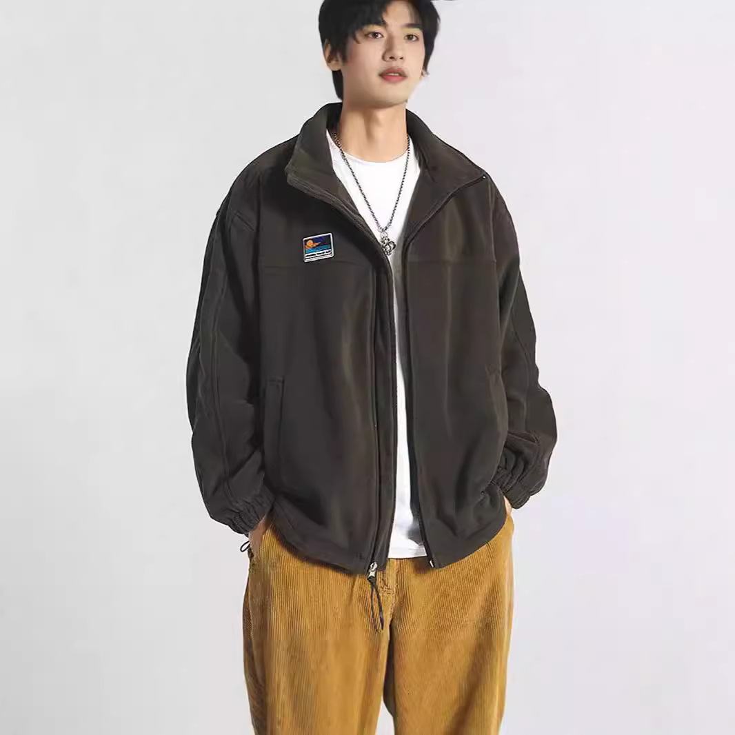 Stand Collar Fleece Sweatshirt Men's Autumn Winter Designer Coat Couple Lamb Wool Jacket Student Outerwear Casual Jacket