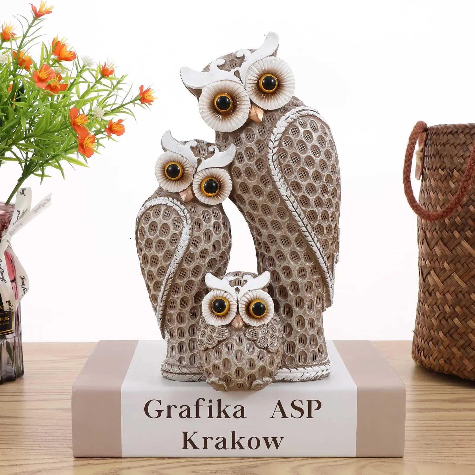 Cute Three Owl Statues Family Home Decor Owl Statues on Shelves Owl Decor for Owl Lovers C251030