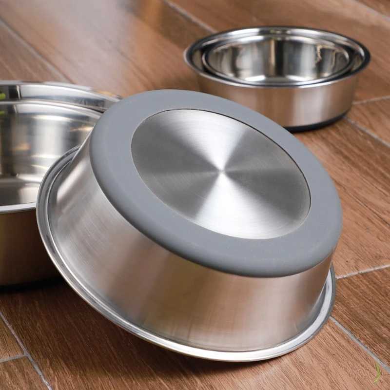 Stainless Steel Dog Bowl with Silicone Base Non Slip Pet Feeder Water Dish Cat Bowl Durable Pet Supplies J251113