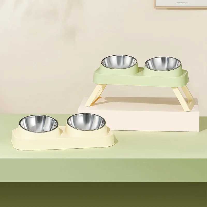 15 Elevated Pet Feeder Portable Foldable Dual Stainless Steel Bowls with NonSlip Base Neck Support for Cats and Dogs J251113