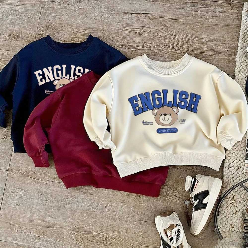 Cartoon Bear Print Hoodie Korean Version Tops New Casual Round Neck Sweatshirts Long Sleeve Trendy Fashion Clothing Boys GirlsT251030