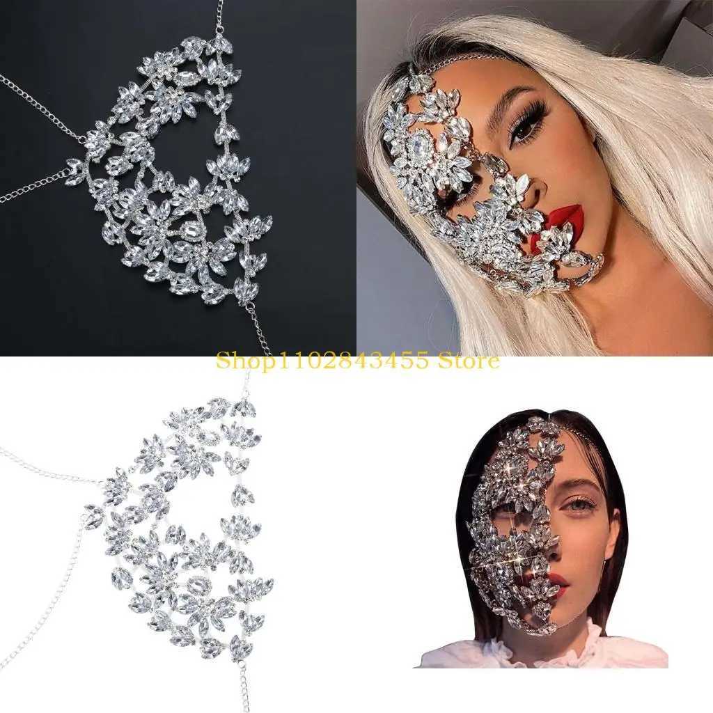49MC Steampunk Crystal Face Mask Rave Music Festival Hair Ornament for Rhinestone Imitation Diamond Half for FacialW251029