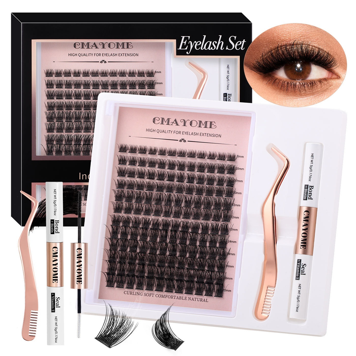 144Pcs DIY Segmented Eyelash Extensions Fluffy Natural Look DIY Cluster Lashes Kit with Lash Bond & Seal Thick Curled Individual Eyelashes for Women B