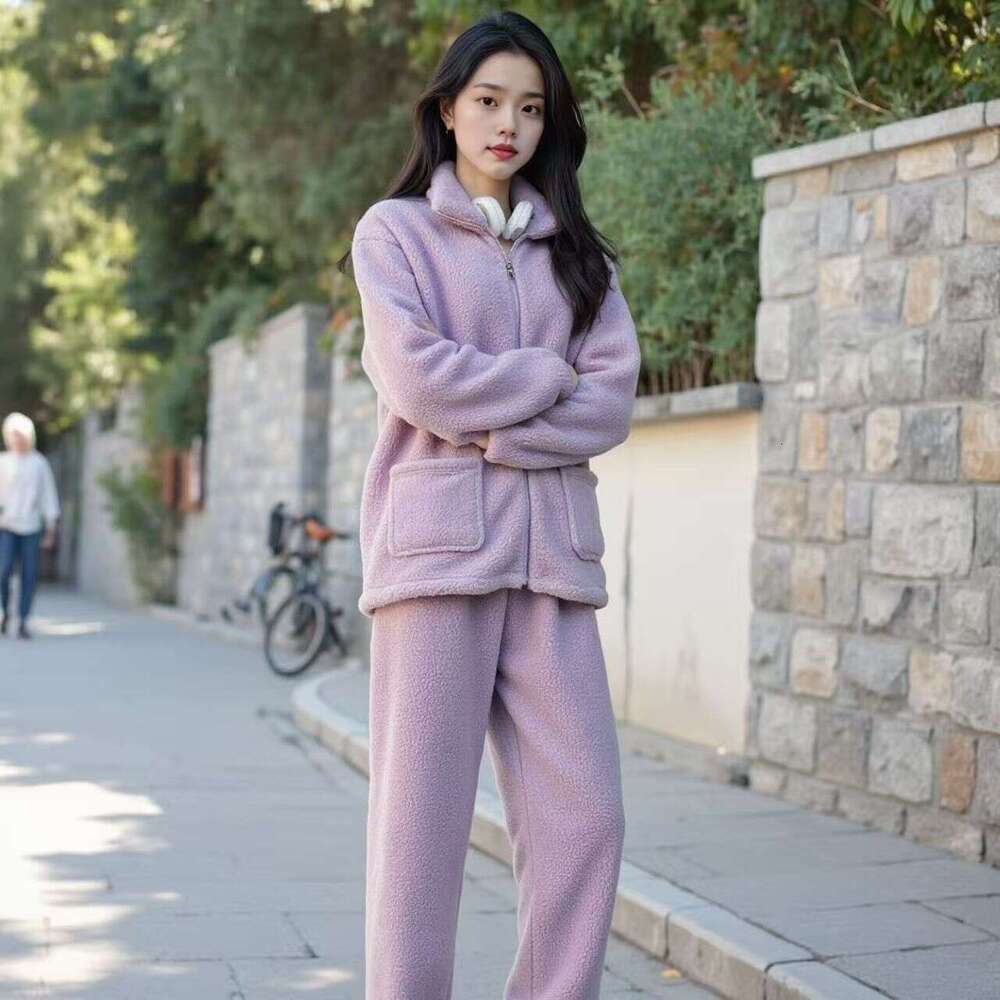 2025 Autumn Winter Solid Color Coral Fleece Nightgown for Women, Thickened and Fleece-Lined, Cute Cartoon Flannel Set