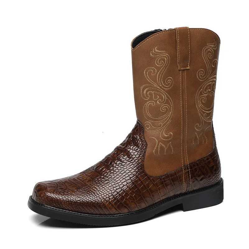 Mens Wide Width Tall Cowboy Boots Fall 2025 PU Leather High Shaft Western Embroidered Workwear Vintage Riding Boots for Outdoor Z251029