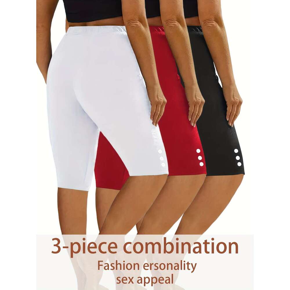 3pcs Casual Sport Leggings Athleisure Wear, Workout Classic Fit, Solid Color, High Elasticity, Stretch Fabric, Multipack Training Shorts, Fiess Enthus