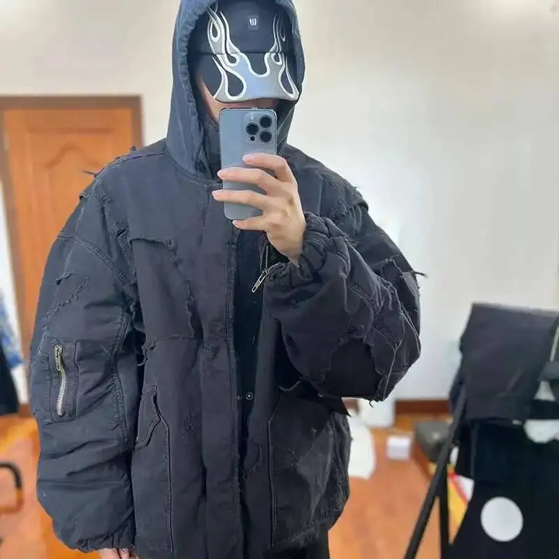 FEWQ American High Street Hooded Jacket Cotton Darkwear 2024 Solid Color Long Sleeve Male Tops Pocket 24E5366 251028