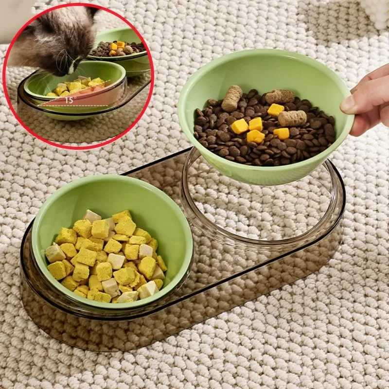 Dog Food Bowl Adjustable Cat Water Bowl Double Bowls for Dogs Feeding Neck Protector Detachable Dog Food Container Pet Supplies J251113