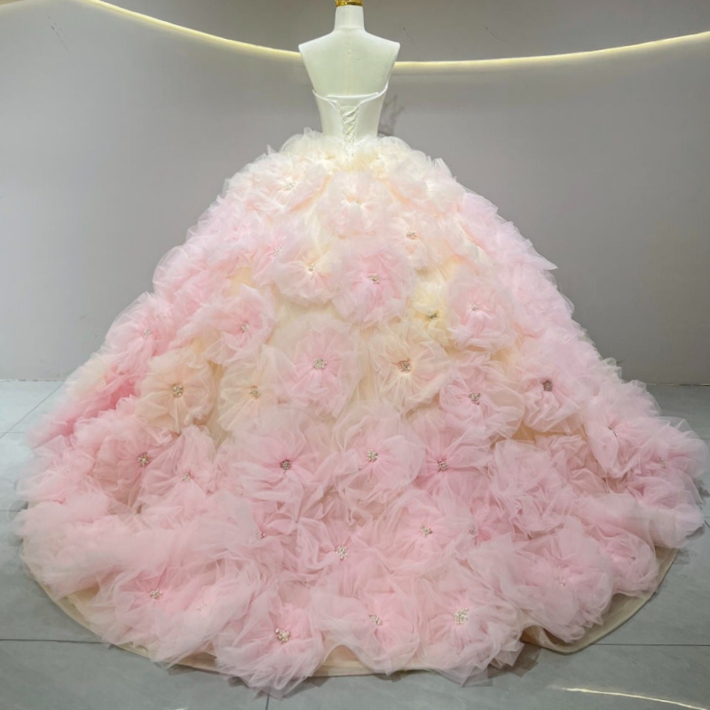 Pink Quinceanera Dresses Off The Shoulder Beading Crystal Tiered Party Birthday Sweet 16 Dress Vestidos 15 Anos