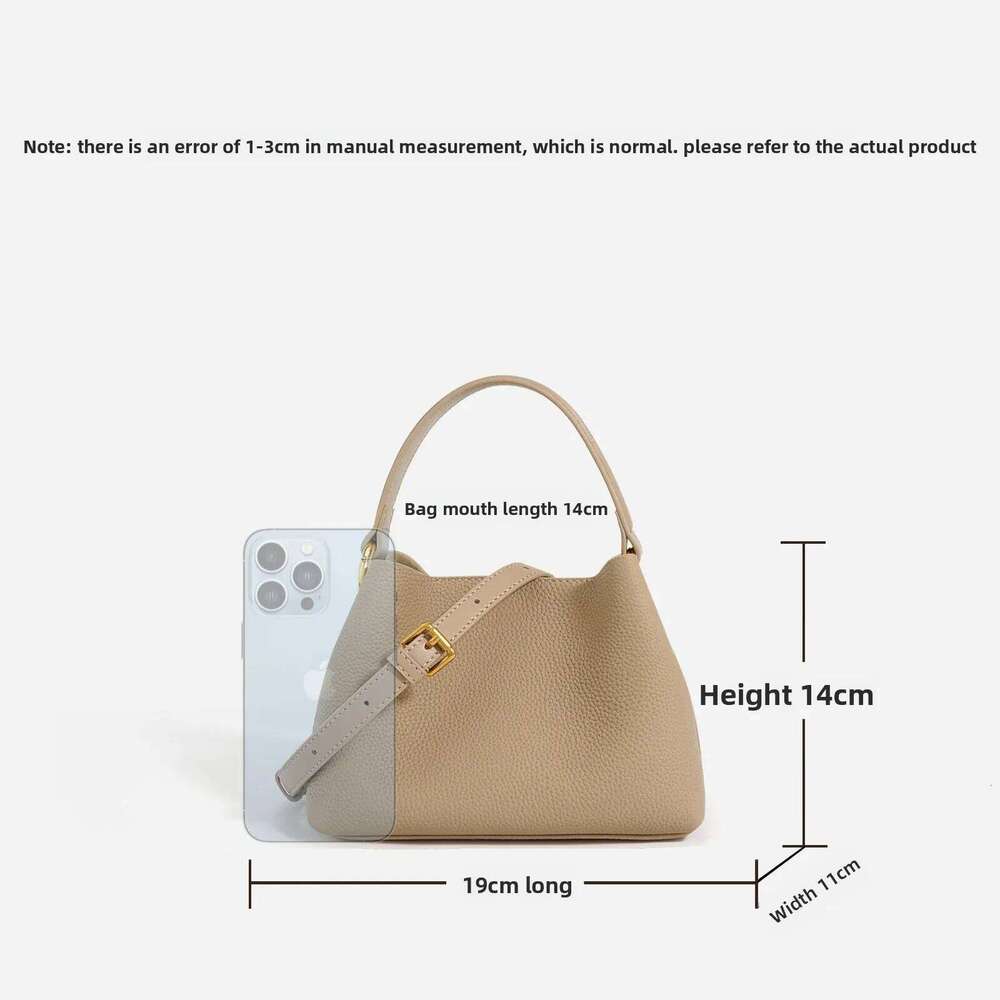 Mini Soft Leather Bucket Bag Women's Crossbody Basket Design Handbag Top Layer Cowhide Apricot Color Casual Chic Style