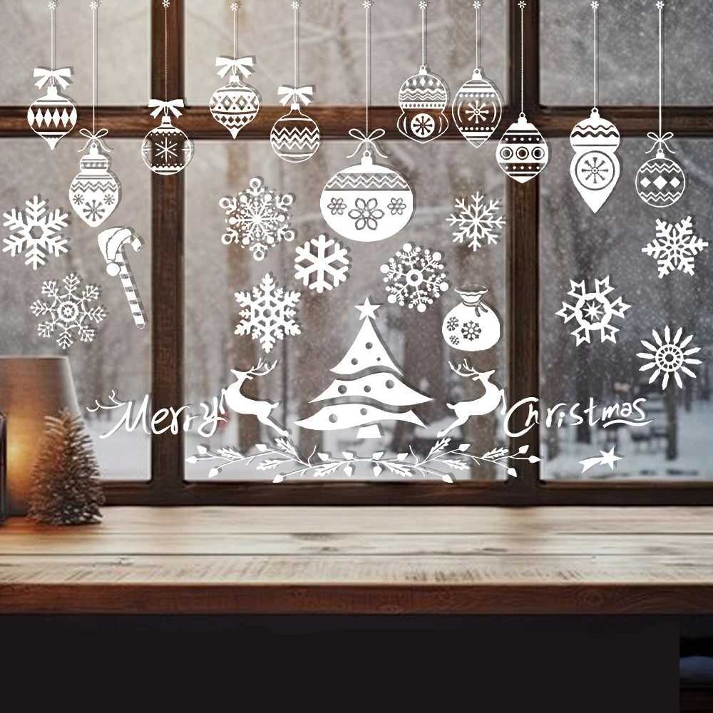 1Set Merry Christmas Electrostatic Glass Decal Elk Snowman Xmas Tree Window Stickers Christmas Festival Theme White Sticker C251030