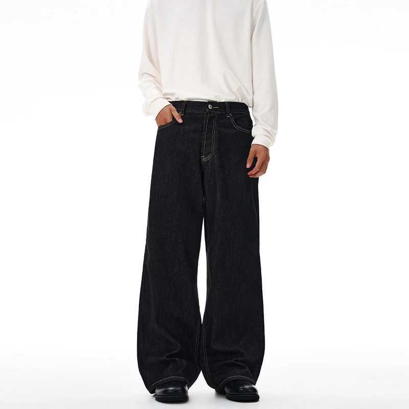 2025 autumn fashion color straight leg rolled edge jeans for men loose and versatile Japanese style long pants J251030