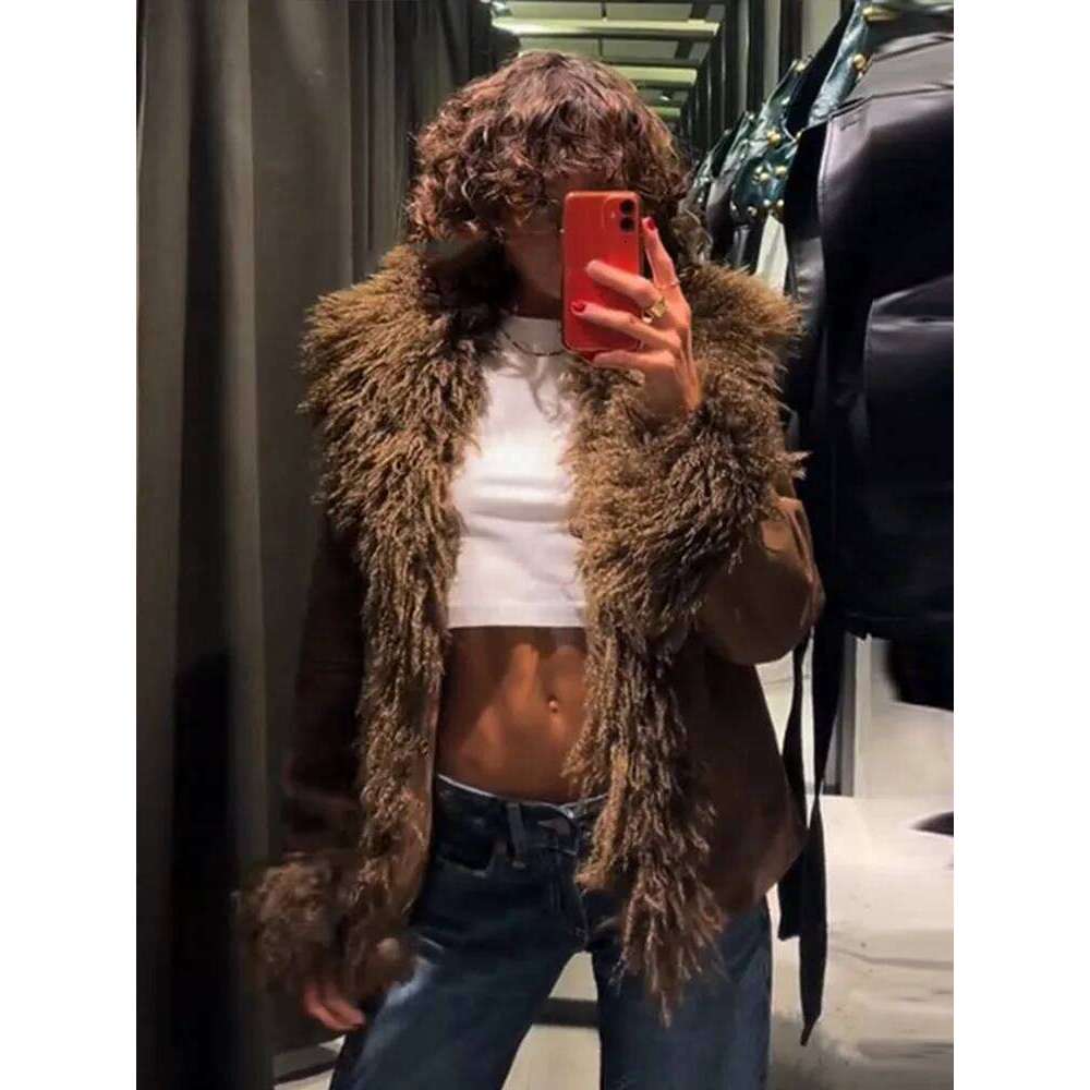 Shein Men's Jackets Vintage Solid Faux Fur Jackets Women Casual Plush Lapel Open Coats Female Autumn Winter Trendy Elegant Warm High Street Outwe