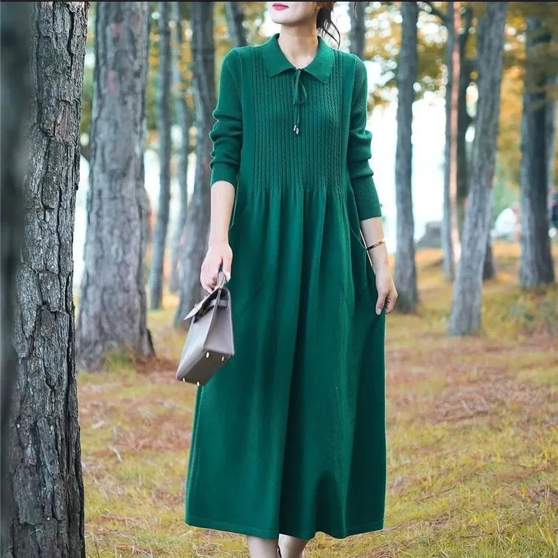 Fashion Versatile Sweater Dress For Women Long Style Over The Knee Knitted Sweater Top Autumn Winter Thick Bottom Dresses 251029