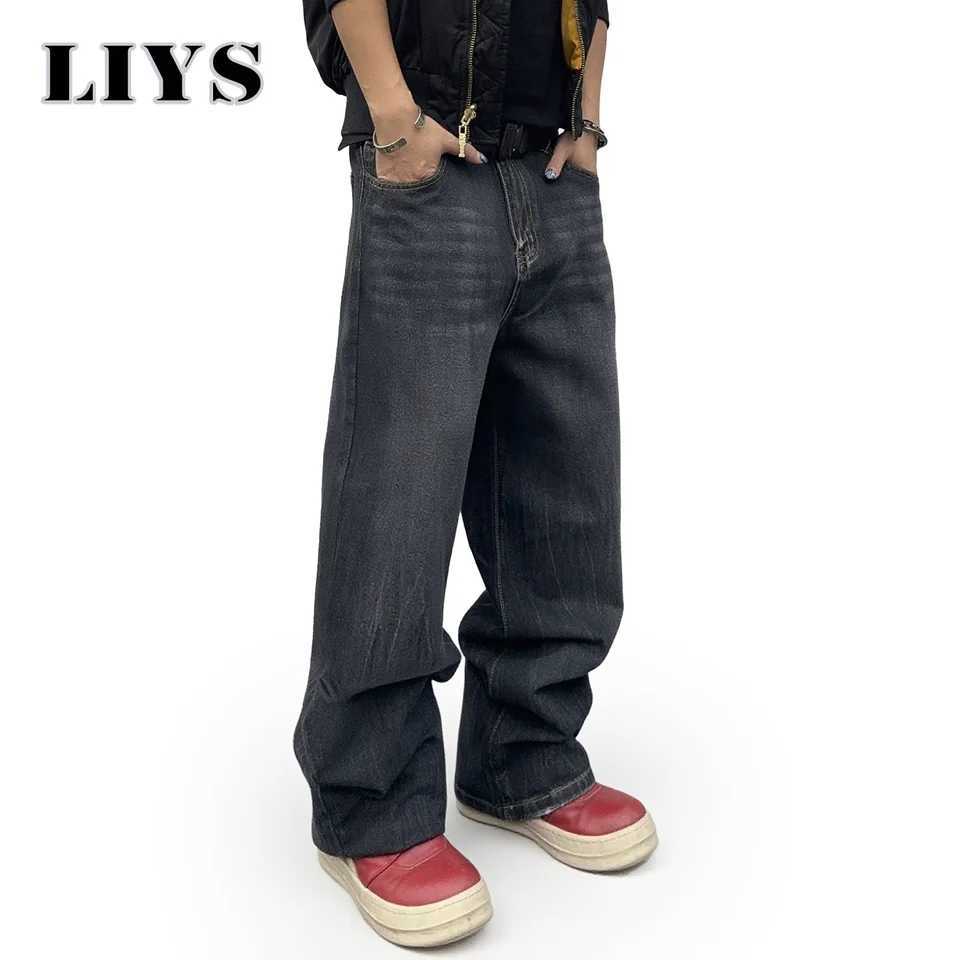 2025 Autumn Mens American Retro Loose Straight Leg Jeans Male Winter Black Daily Casual Denim Pants Women Baggy Stacked Jeans J251030