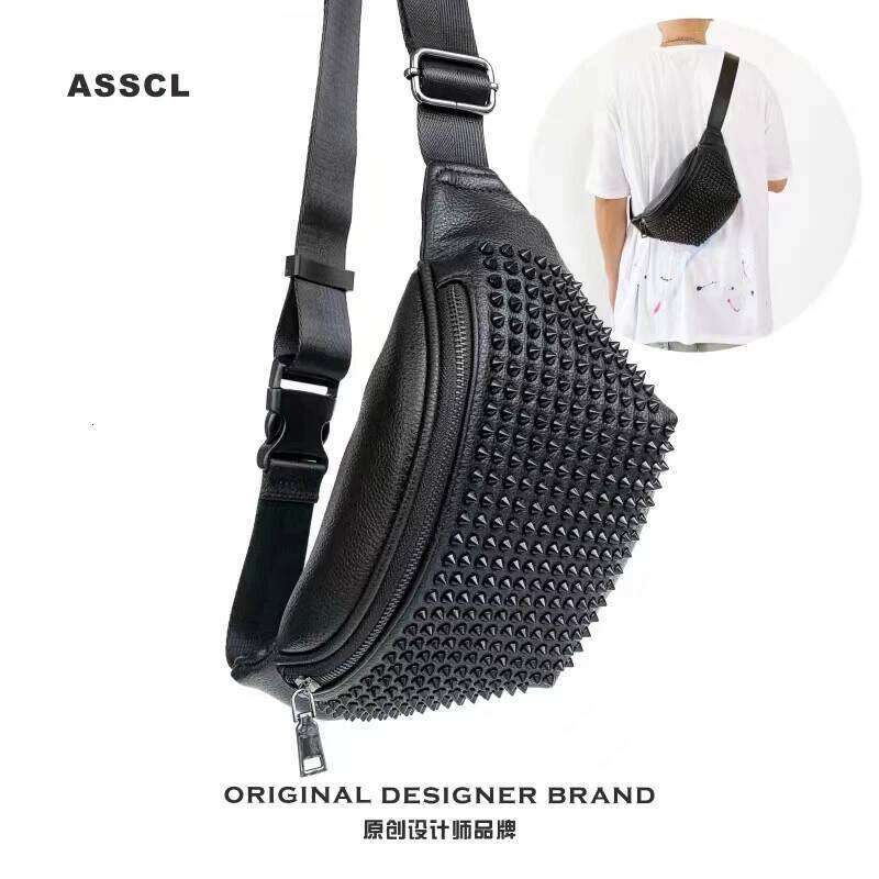 2025 Guangzhou Quality PU Leather Fanny Waist Chest Purse Handbag Y3k Rivet Punk Stylish Crossbody Bag