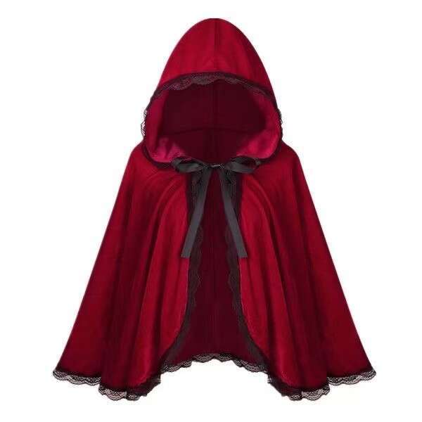 Anime Peripheral Performance Costume Role-Playing Outfit Little Riding Hood Hooded Cloak Red Cape Lace Trim