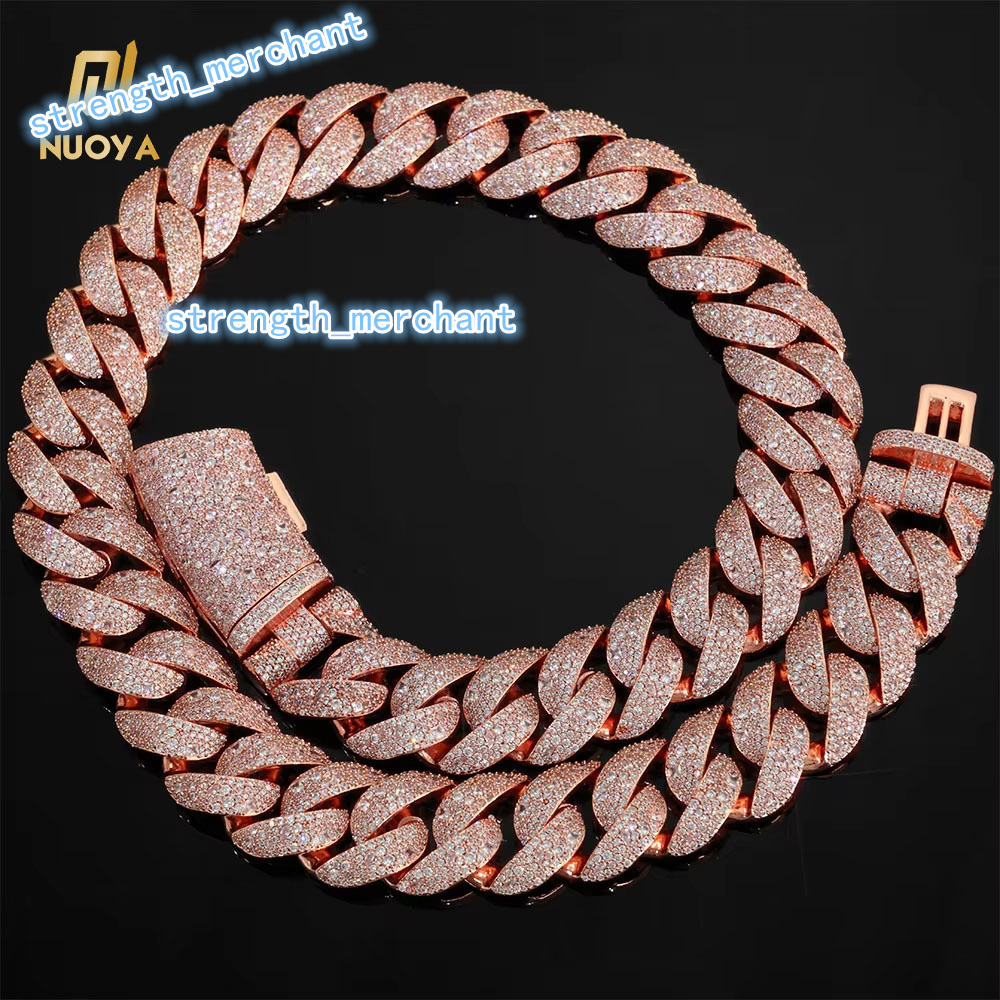 Moissanite VVS necklace Luxury 22MM Curved Flip Clasp Cuban Link Chain Rose Gold Plated Iced Out Necklace Hip Hop Jewelry