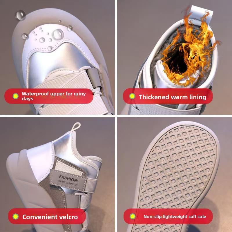 New girls' snow boots, winter children's wool lined warm cotton shoes, plus size girls' fashionable cotton boots, trendy designer shoes