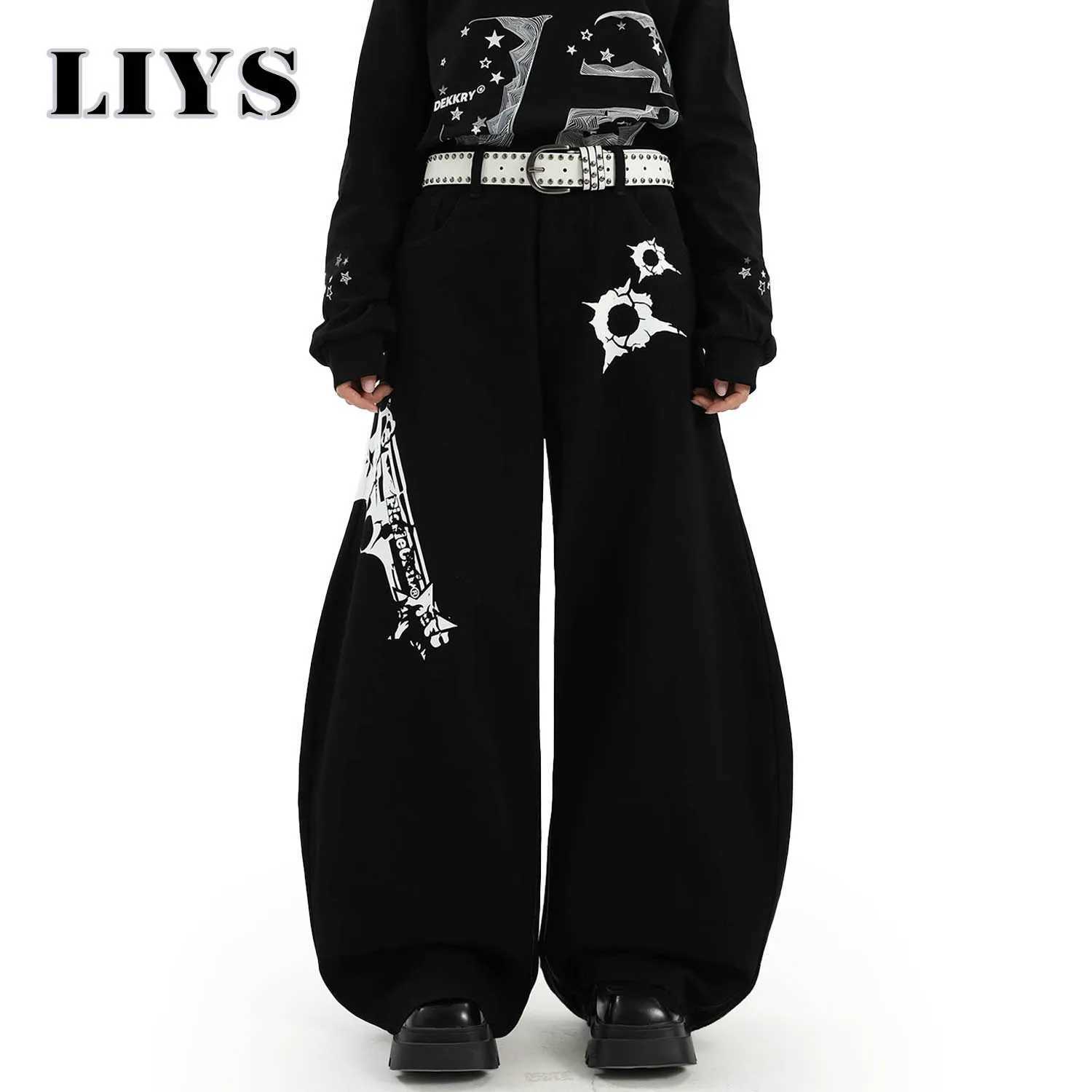 American High Street Pistol Printed Loose Wide Leg Jeans Male Fashion Baggy Machete WideLeg Denim Pants Autumn Men Solid Jeans J251030