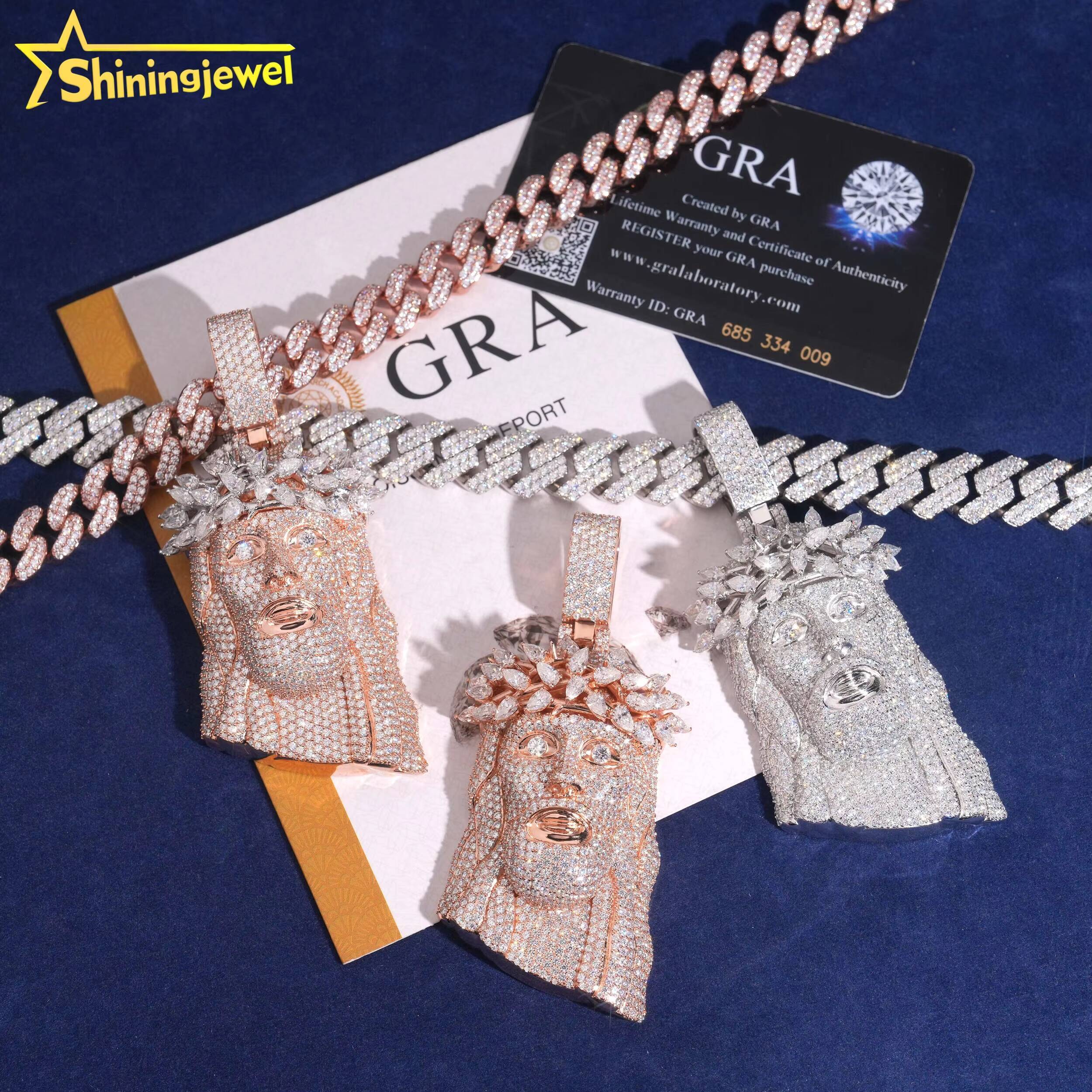 Iced Out Jewelry Gold Plated Jesus Pendant 925 Sterling Silver GRA Moissanite Pass Diamond Test Hip Hop Pendant Designer's style