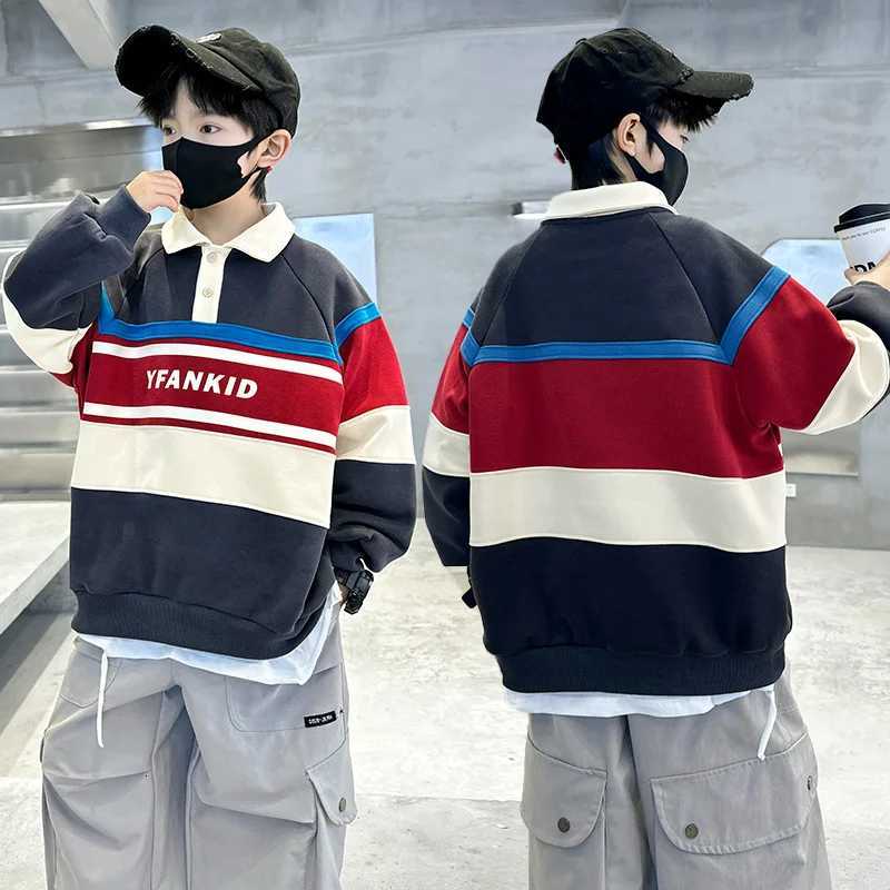 Spring Autumn Children Striped Polo Sweatshirt for Teenage Boys Casual Turn Down Collar Sweatshirt Kids Fashion Cotton OutfitT251030