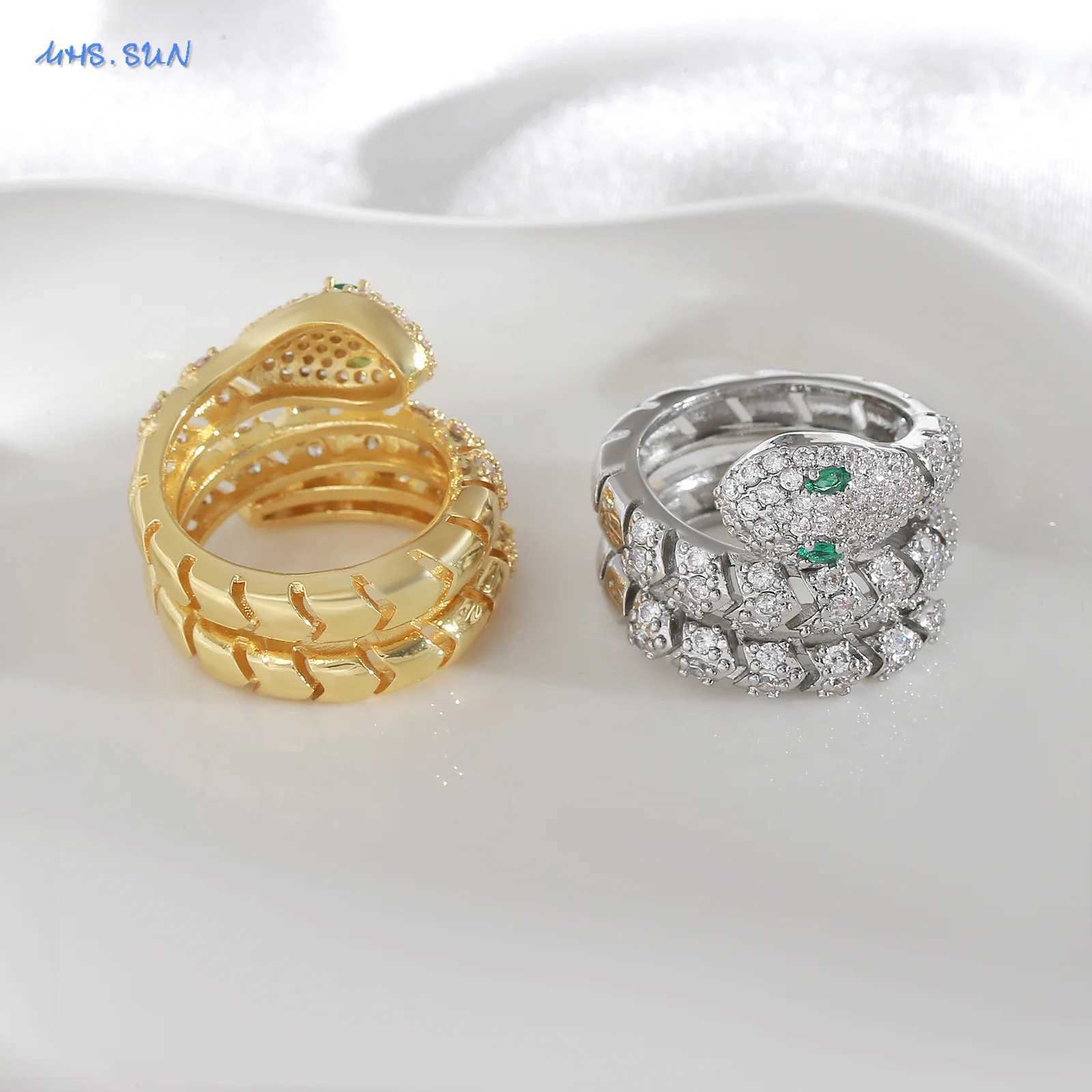 MHSSUN New Luxury Zircon Snake Rings For Women Gold Silver Color Adjustable Finger Double Rings Wedding Birthday Jewelry GiftsW251030