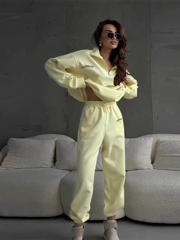 Fashion Womens Tracksuit Zipper Cotton Oversize White Casual Classic Sports Trouser Suits Spring Summer 2 Piece Set Women 251029