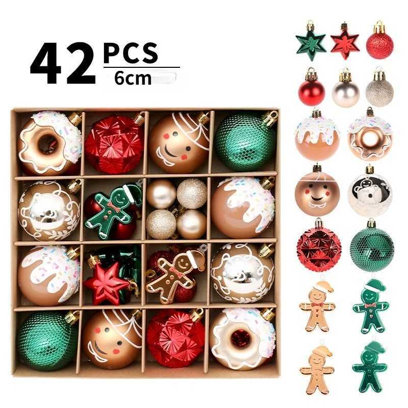 42pcs 6cm Christmas Ball Gingerbread Man Xmas Tree Hanging Ornaments Home Christmas Decoration Party New Year Gift Navidad 2025 C251030