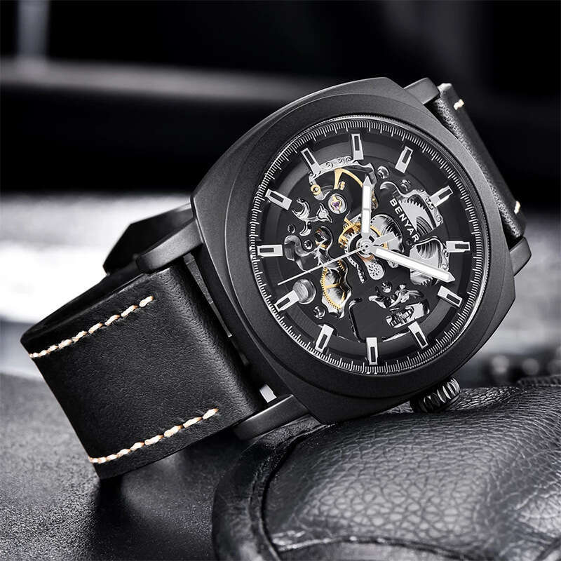 benyar mens watch hollow dial elegant mechanical cool stylish transparent back with luminous by5121
