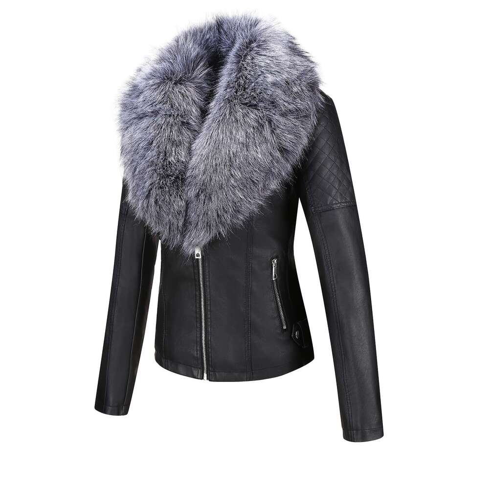 Faux Jacket Retro Faux Leather Jacket Women S Autumn And Winter Motorcycle Coat With Detachable Large Fur Collar